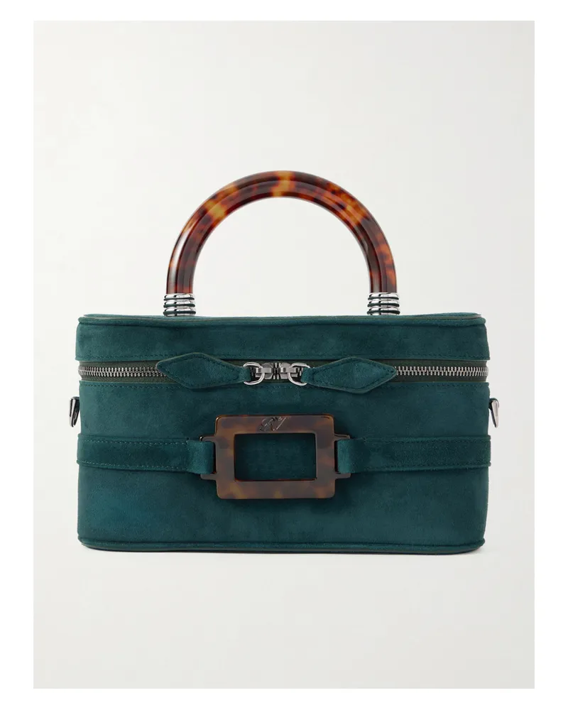 Roger Vivier Belle Vivier Vanity Mini Buckled Suede Clutch - Green Green