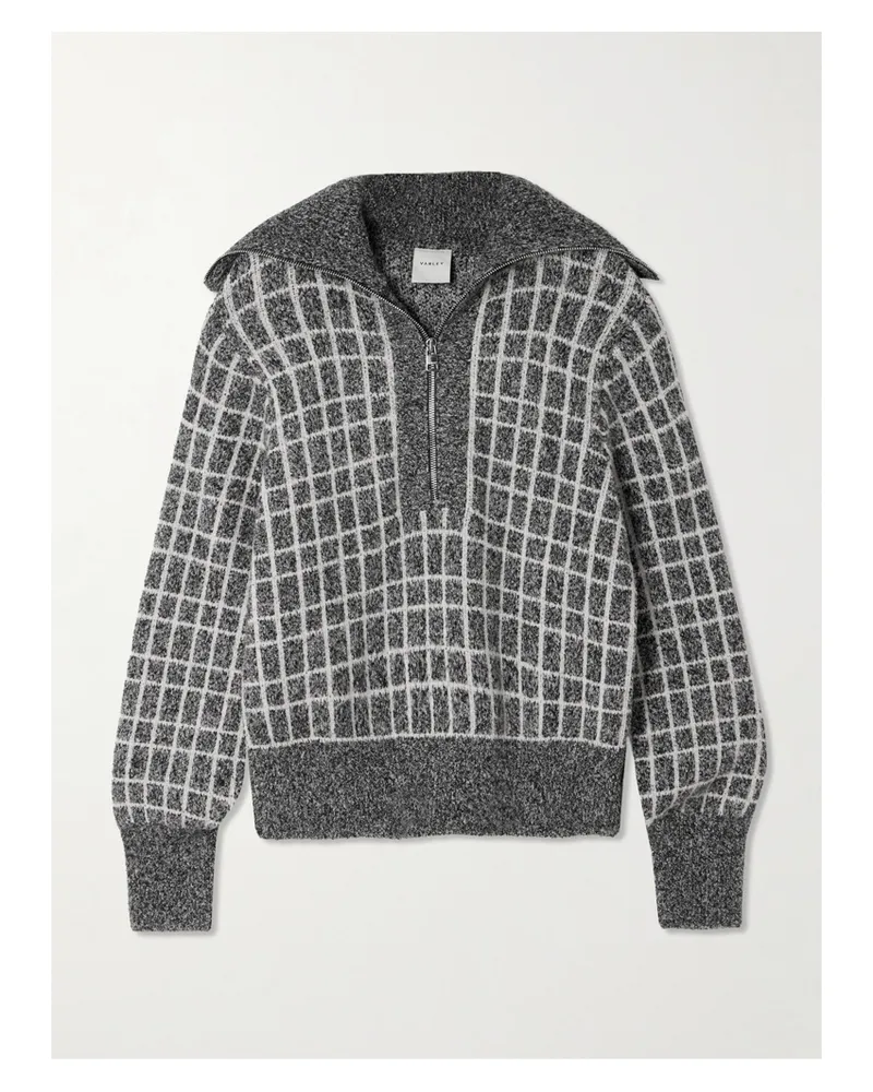 Varley Furley Pullover Aus Bouclé Aus Einer Baumwollmischung Mit Karomuster Und Reißverschluss - Grau Grau