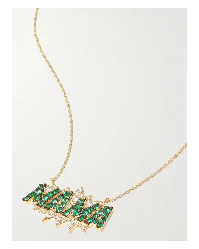 Diane Kordas Mama Kette Aus 18 Karat Gold Mit Smaragden Und Diamanten - Grün Grün