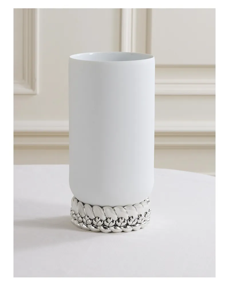 Christofle Babylone Large Silver-plated Embellished Porcelain Vase Silver