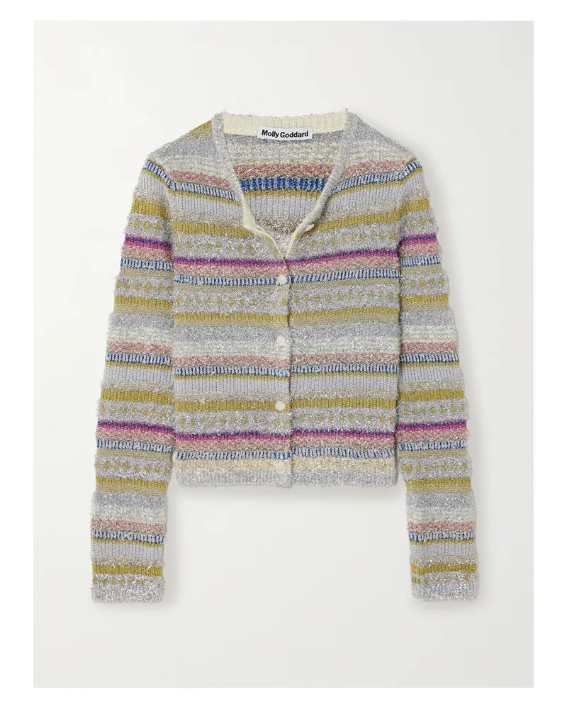 Molly Goddard Joanna Cardigan Aus Metallic-strick Mit Intarsienmuster - Silber Silber