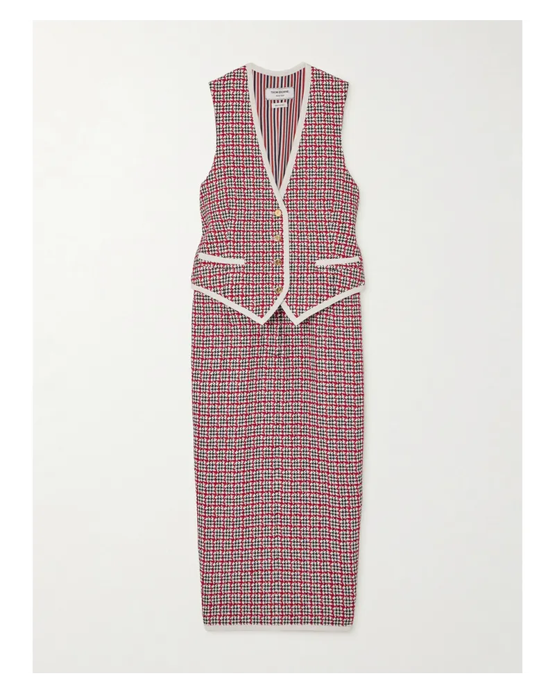 Thom Browne Midikleid aus Kariertem Baumwoll-tweed Rot