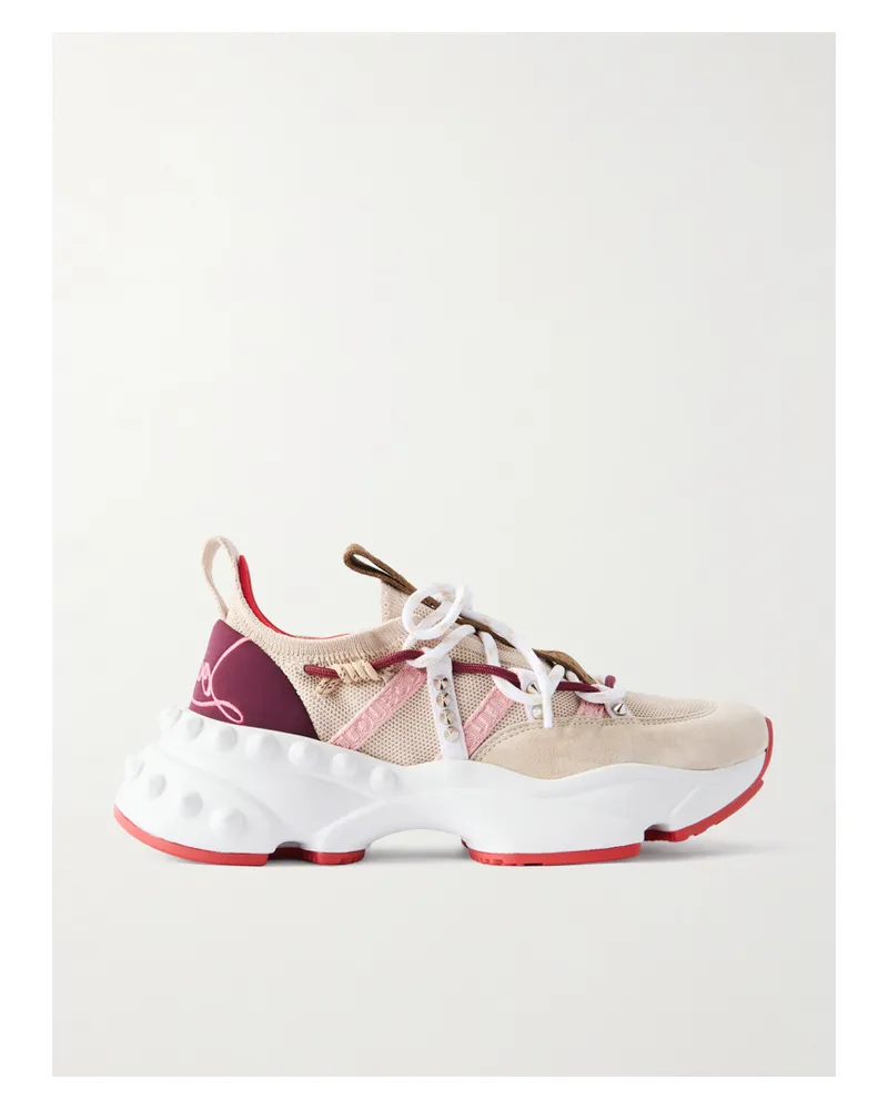 Christian Louboutin Trailnrun Sneakers Aus Stretch-strick Mit Besätzen Aus Veloursleder Und Spikes - Neutral Neutral