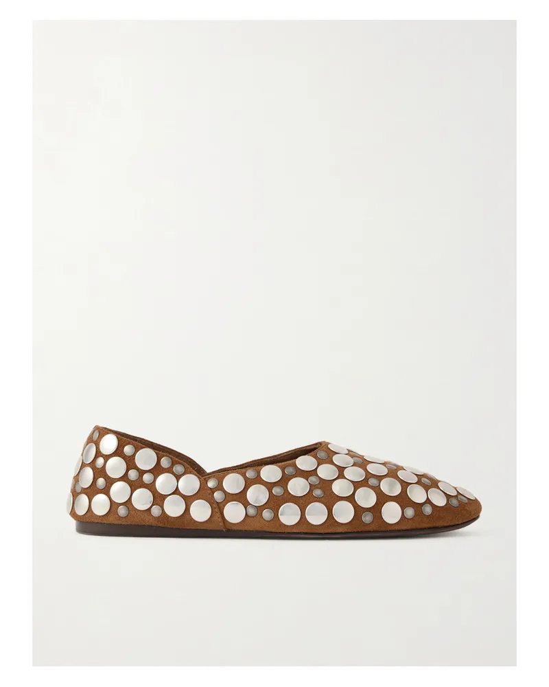 KHAITE Jane Studded Suede Flats - Brown Brown