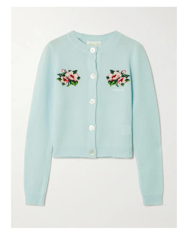 SHUSHU/TONG Verkürzter Cardigan Aus Kaschmir Mit Stickereien Und Zierperlen - Blau Blau