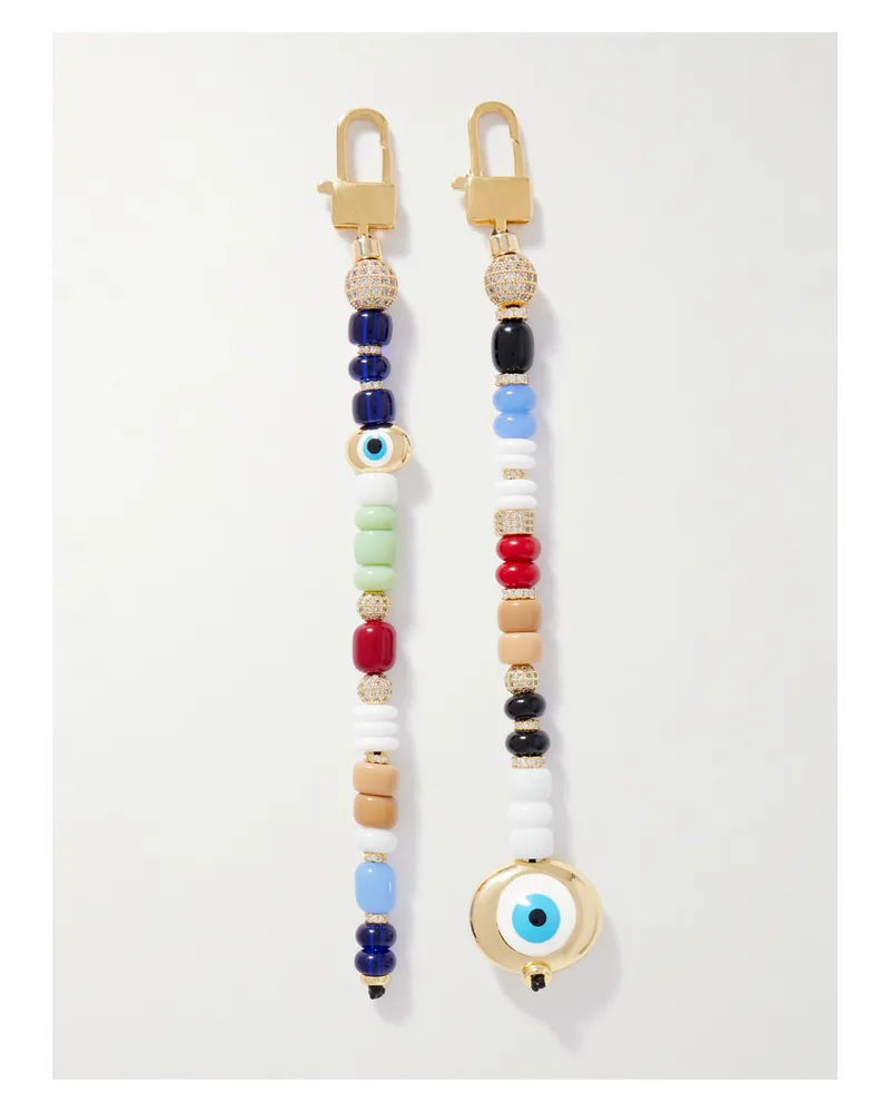 Martha Calvo Protection Set Of Two Gold-plated, Glass, Enamel And Crystal Bag Charms - Multi Multi