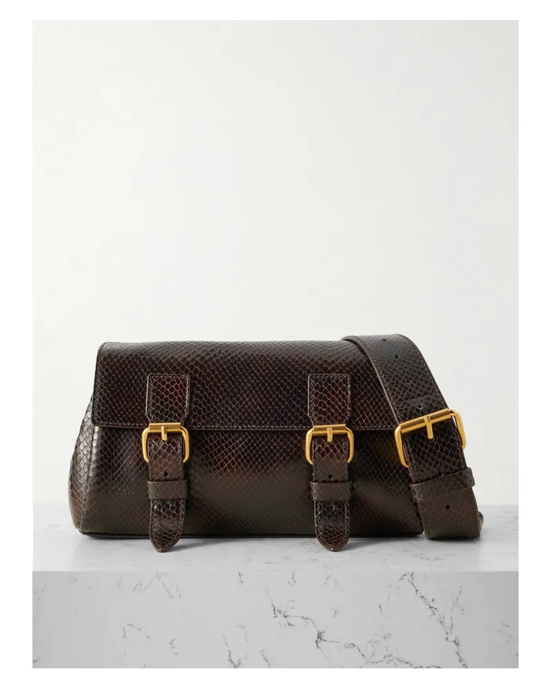 Dries van Noten Schultertasche Aus Leder Mit Schlangeneffekt - Braun Braun