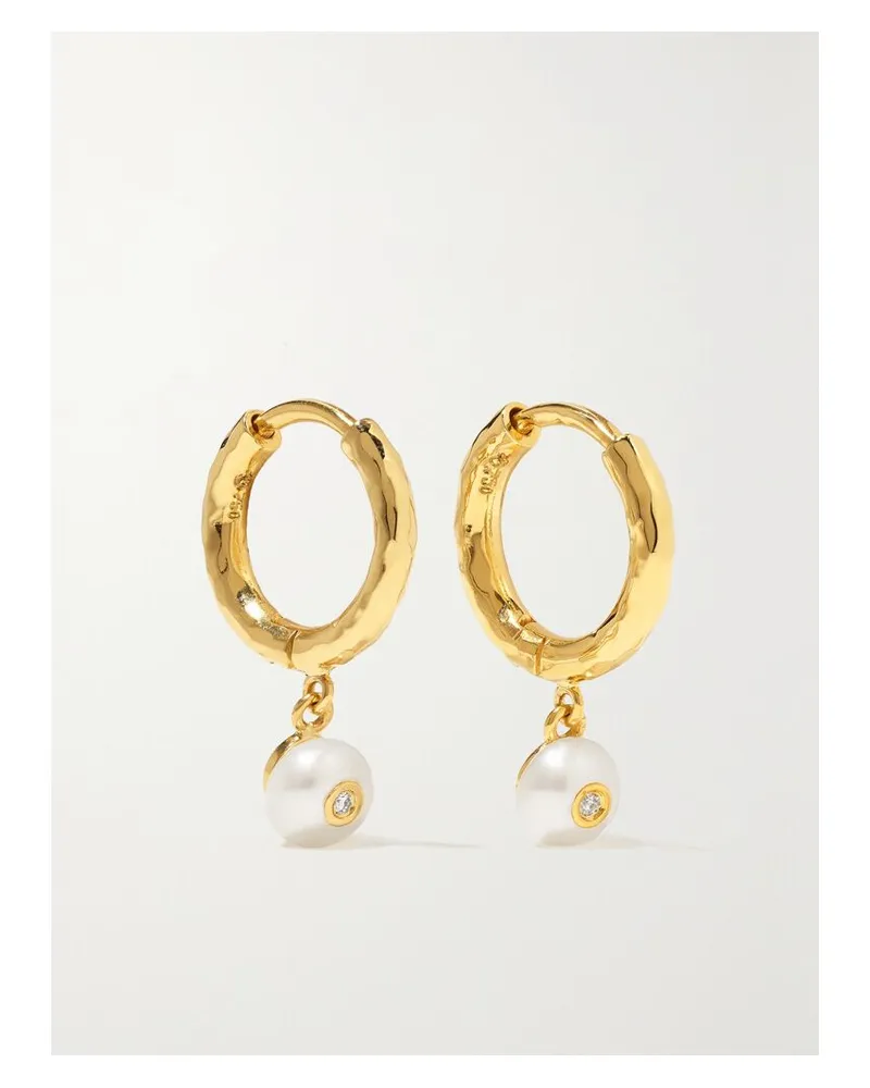 Octavia Elizabeth Net Sustain Micro Gabby Creolen Aus Recyceltem 18 Karat Gold Mit Perlen Und Diamanten Gold