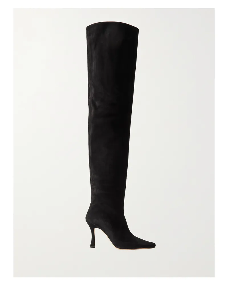 STAUD Cami Overknees Aus Veloursleder - Schwarz Schwarz