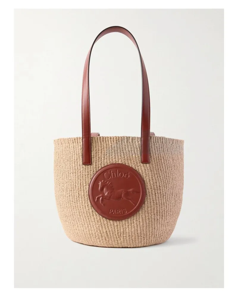 Chloé Tote Aus Raffiabast Mit Lederbesätzen - Braun Braun