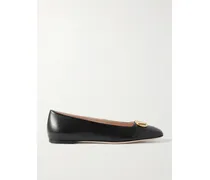 Vlogo Embellished Leather Ballet Flats - Black