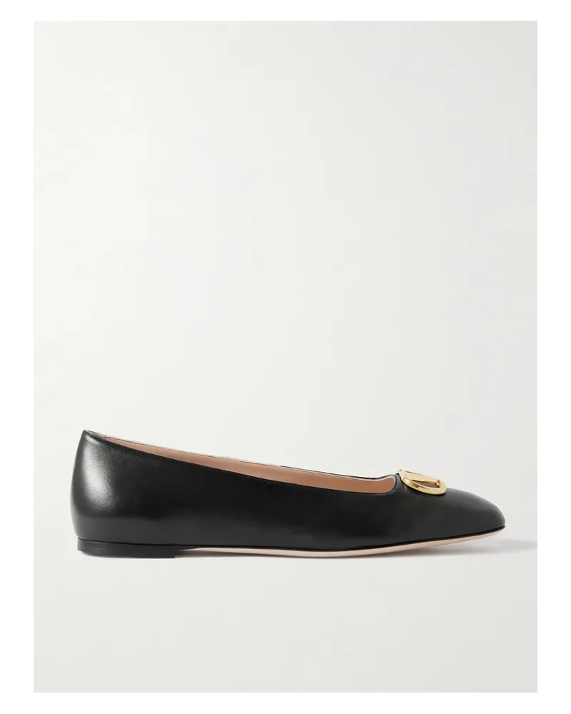 Valentino Garavani Vlogo Embellished Leather Ballet Flats - Black Black