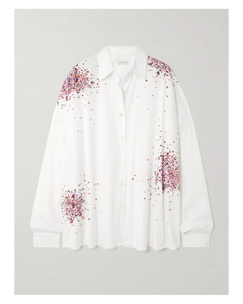 Dries van Noten Oversized-hemd Aus Baumwoll-oxford Mit Verzierungen - Weiß Weiß