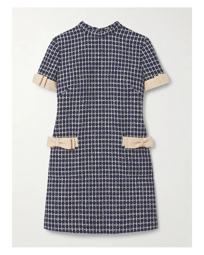Valentino Garavani Minikleid Aus Kariertem Bouclé Aus Einer Wollmischung Mit Schleifen - Blau Blau