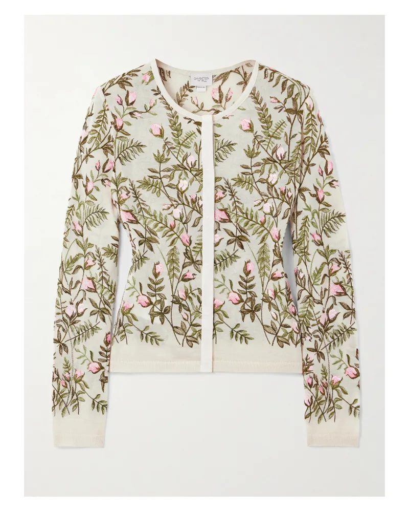 Giambattista Valli Cardigan Aus Einer Bestickten Kaschmir-seidenmischung - Elfenbein Elfenbein