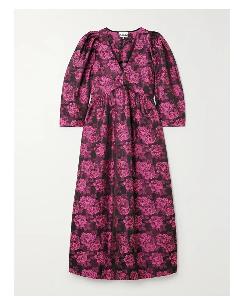 Ganni Net Sustain Midikleid Aus Jacquard Mit Blumenprint - Pink Pink