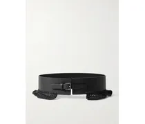 Crochet-trimmed Leather Waist Belt - Black