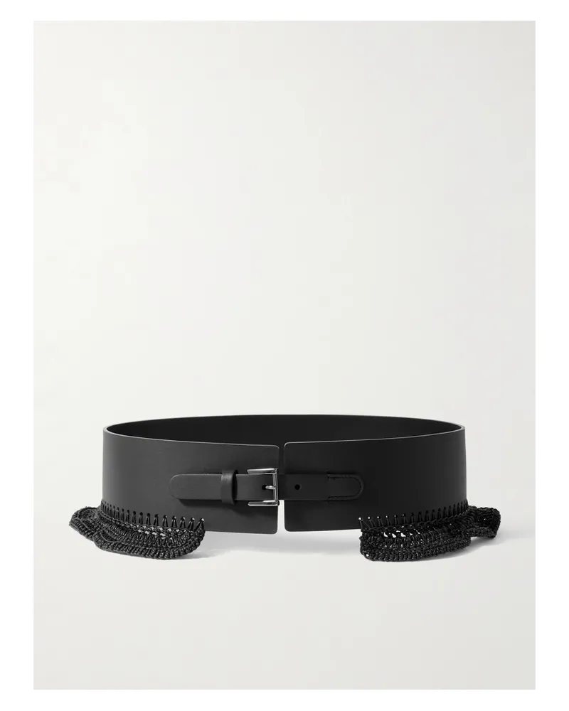 Anderson's Crochet-trimmed Leather Waist Belt - Black Black