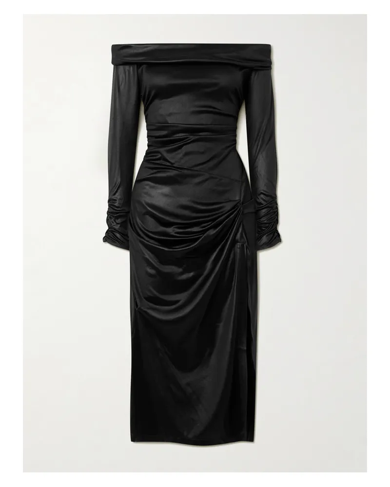 Isabel Marant Schulterfreies Midikleid Aus Glänzendem Jersey Mit Raffungen - Schwarz Schwarz