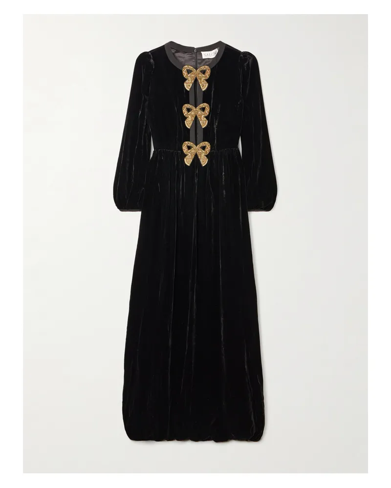 Saloni Camille Bow-embellished Velvet Gown - Black Black