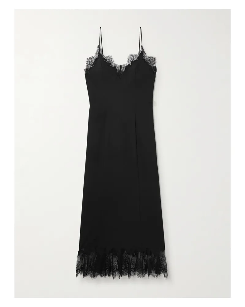 STAUD Nadia Midikleid Aus Satin Mit Spitzenbesätzen - Schwarz Schwarz