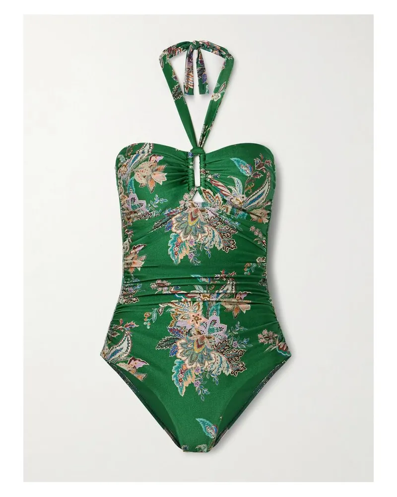 Zimmermann Rhiannon Bedruckter Neckholder-badeanzug - Grün Grün