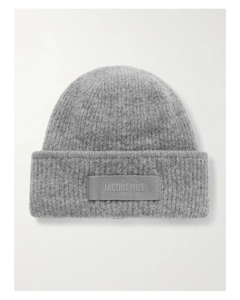Jacquemus Le Bonnet Grosgrain-trimmed Ribbed-knit Beanie - Gray Gray