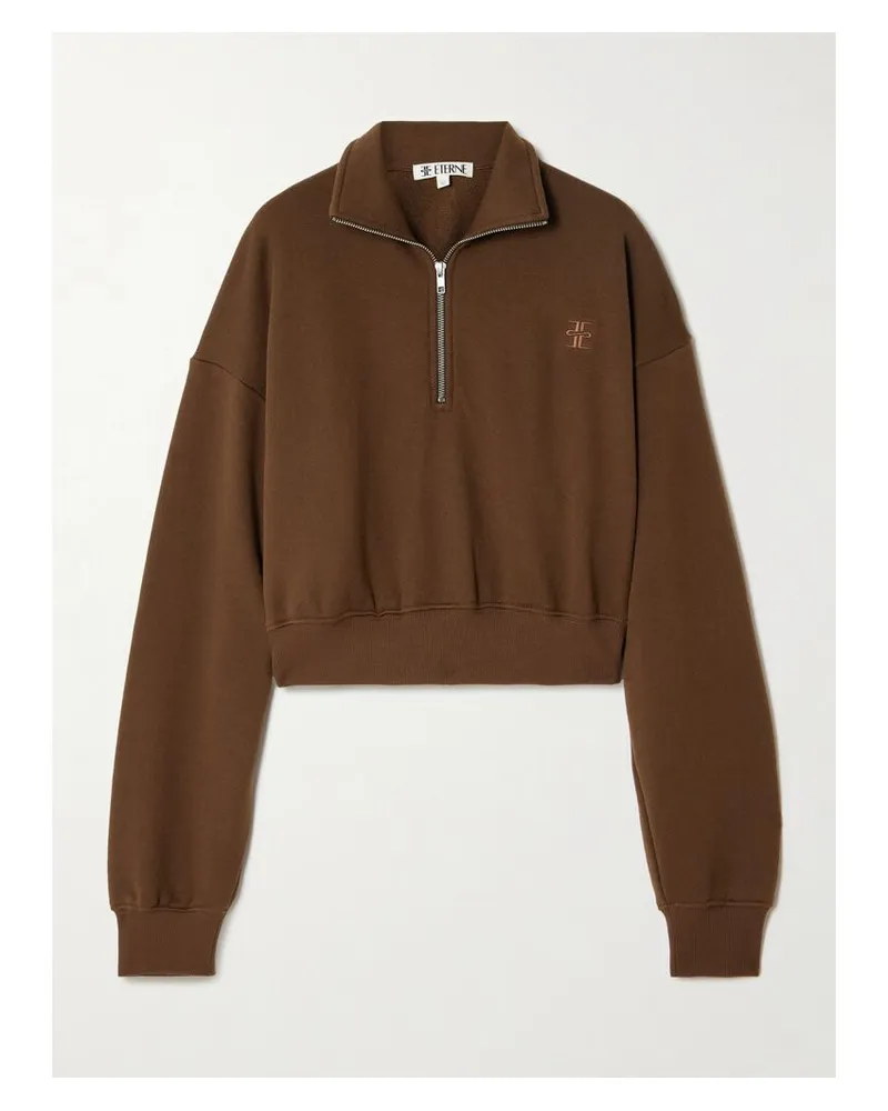 ÉTERNE Verkürzter Pullover Aus Einer Baumwoll-modalmischung Mit Stickerei - Braun Braun