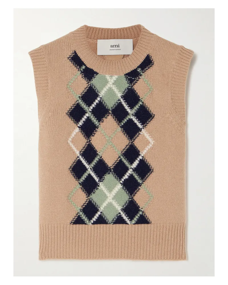 AMI Paris Pullunder Aus Einer Woll-kaschmirmischung In Jacquard-strick Mit Argyle-muster - Neutral Neutral