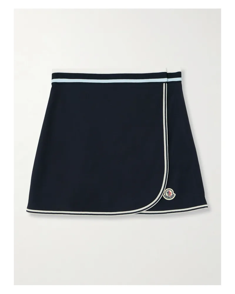 Moncler Appliquéd Striped Cotton-piqué Mini Wrap Skirt - Black Black