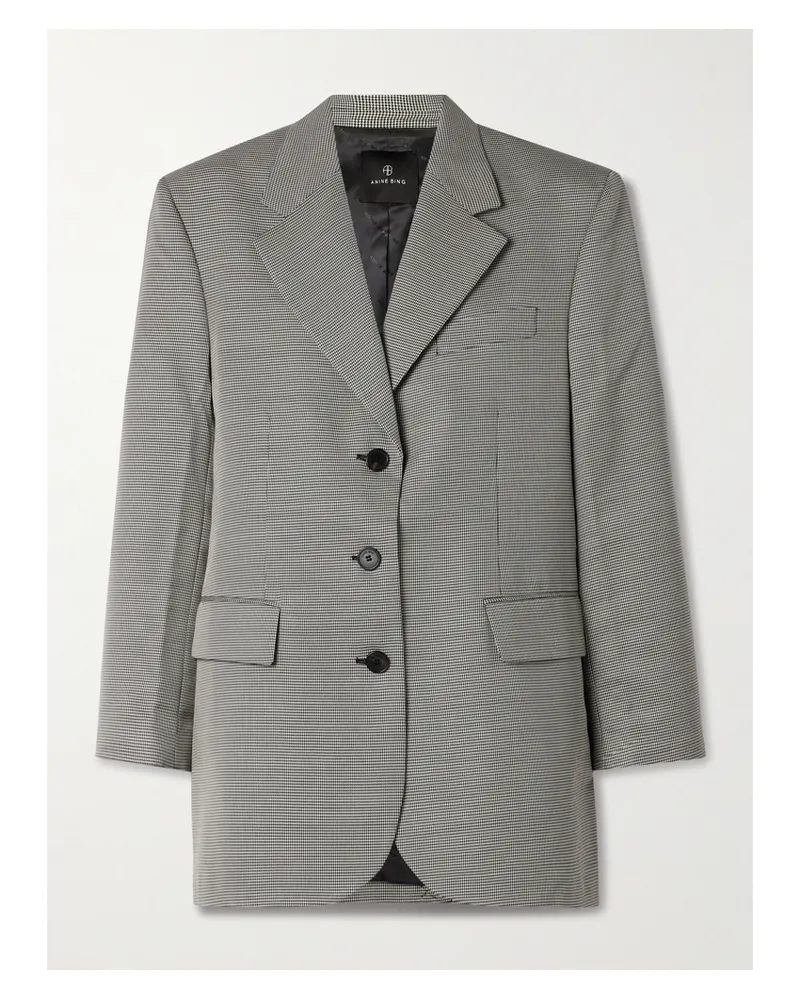 Anine Bing Sara Blazer Aus Einer Wollmischung Mit Hahnentrittmuster - Schwarz Schwarz