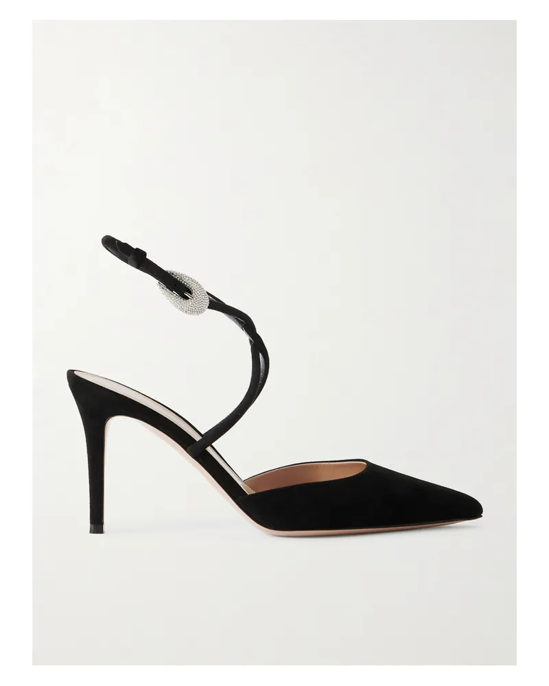 Gianvito Rossi Jungle Mamba 85 Crystal-embellished Suede Pumps - Black Black
