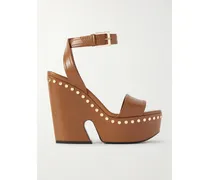 Studded Leather Platform Sandals - Brown