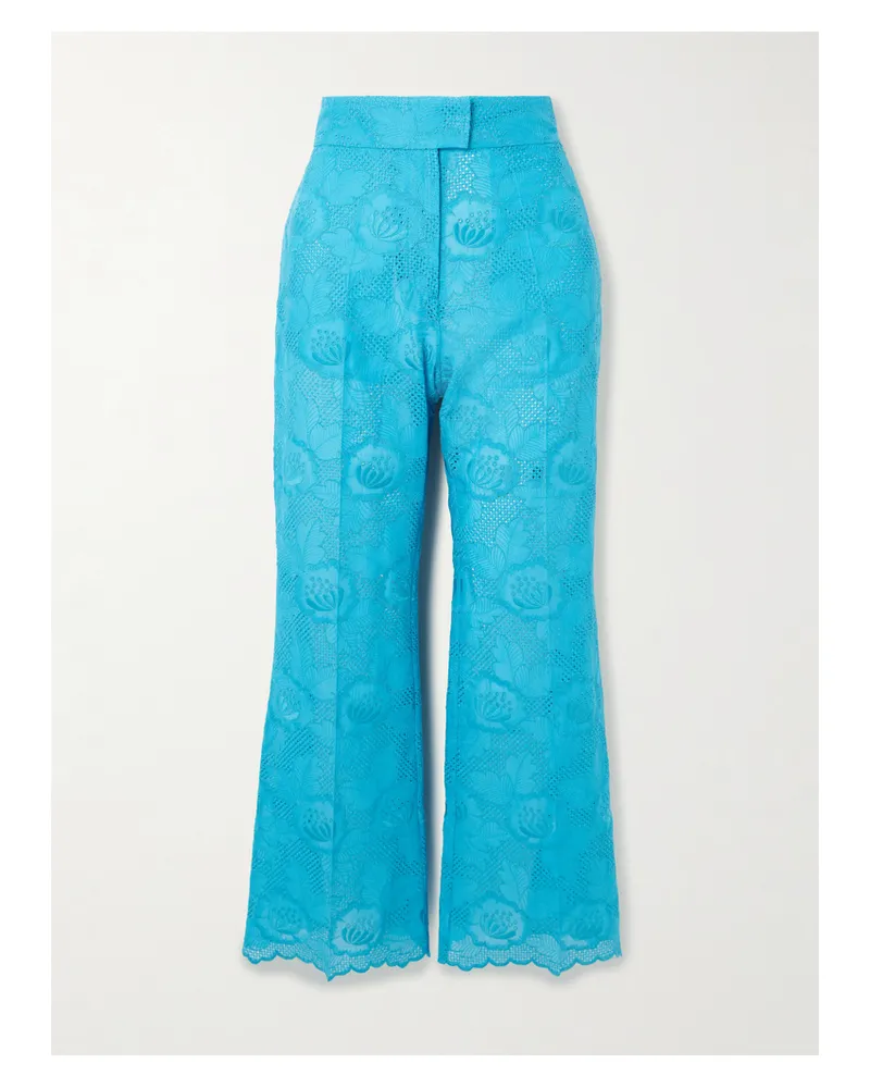 Valentino Garavani Broderie Anglaise Cotton Bootcut Pants - Blue Blue