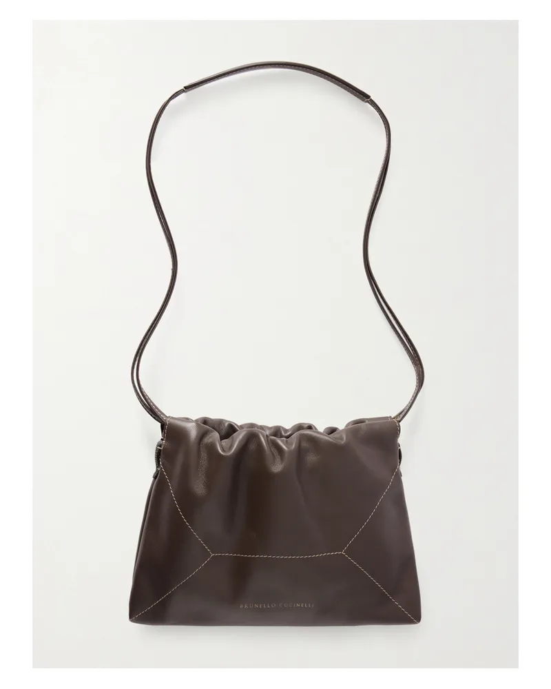 Brunello Cucinelli Embellished Leather Shoulder Bag - Brown Brown