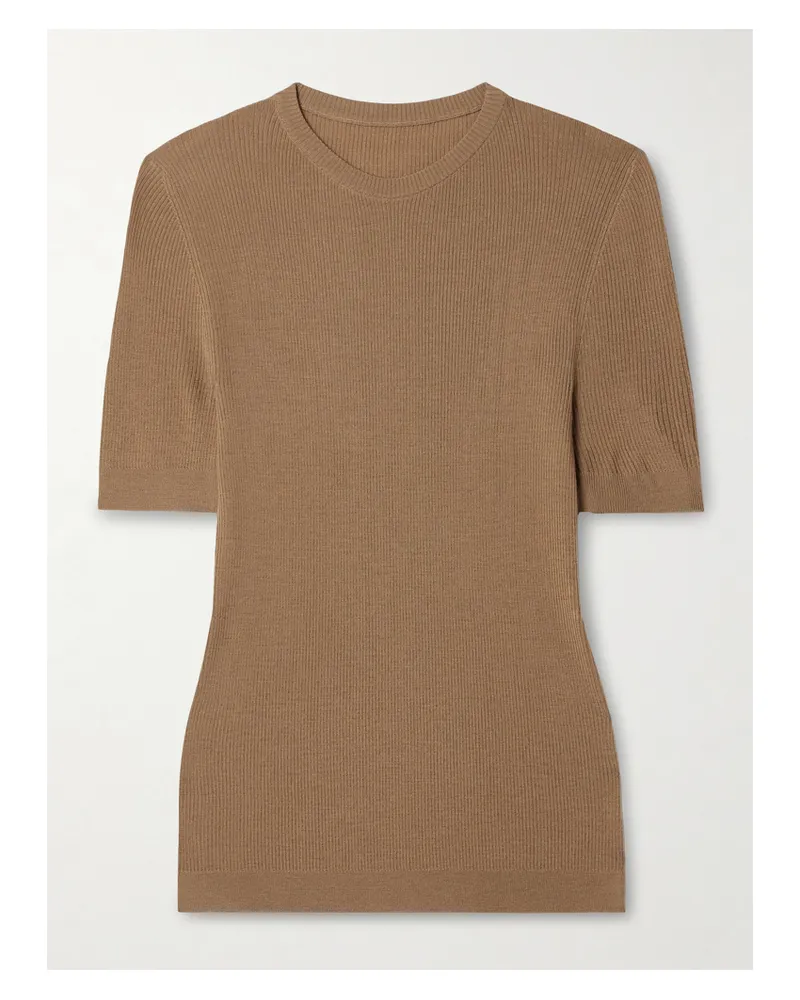 KHAITE Celina Ribbed Wool-blend Top - Brown Brown