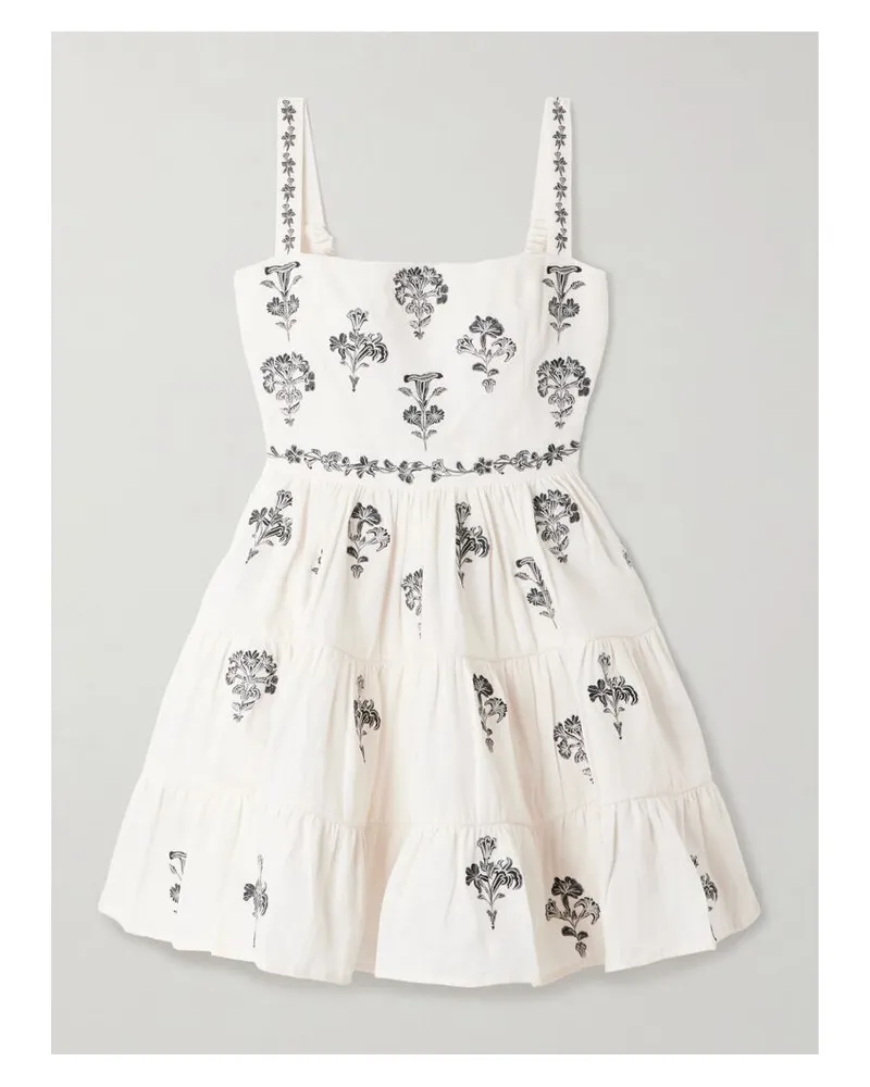 AGUA BENDITA Lima Minikleid Aus Leinen Mit Stickereien - Weiß Weiß