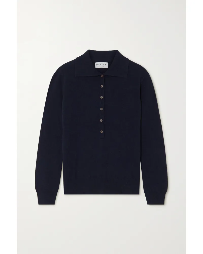 PURDEY Kaschmirpullover Mit Polokragen - Blau Blau