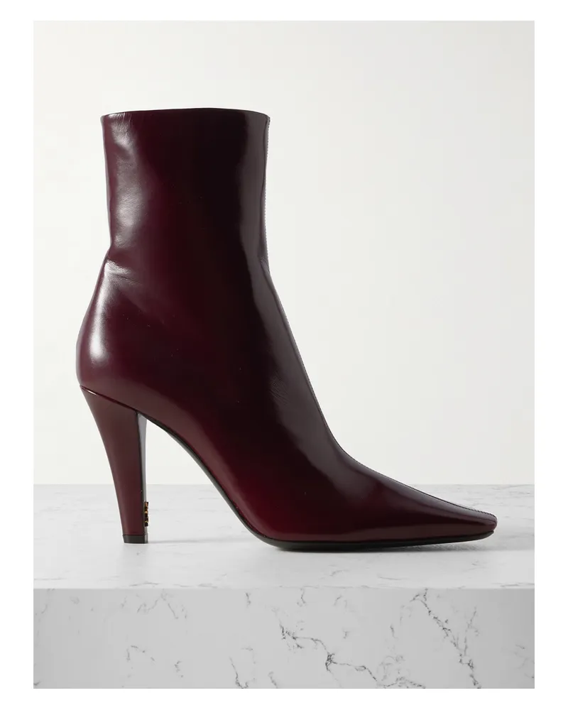 Saint Laurent Jill Patent-leather Ankle Boots - Burgundy Burgundy