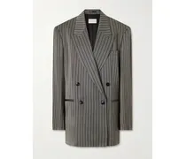 Oversized Double-breasted Striped Twill Blazer - Gray