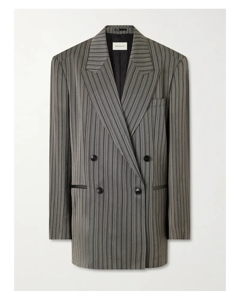 Dries van Noten Oversized Double-breasted Striped Twill Blazer - Gray Gray