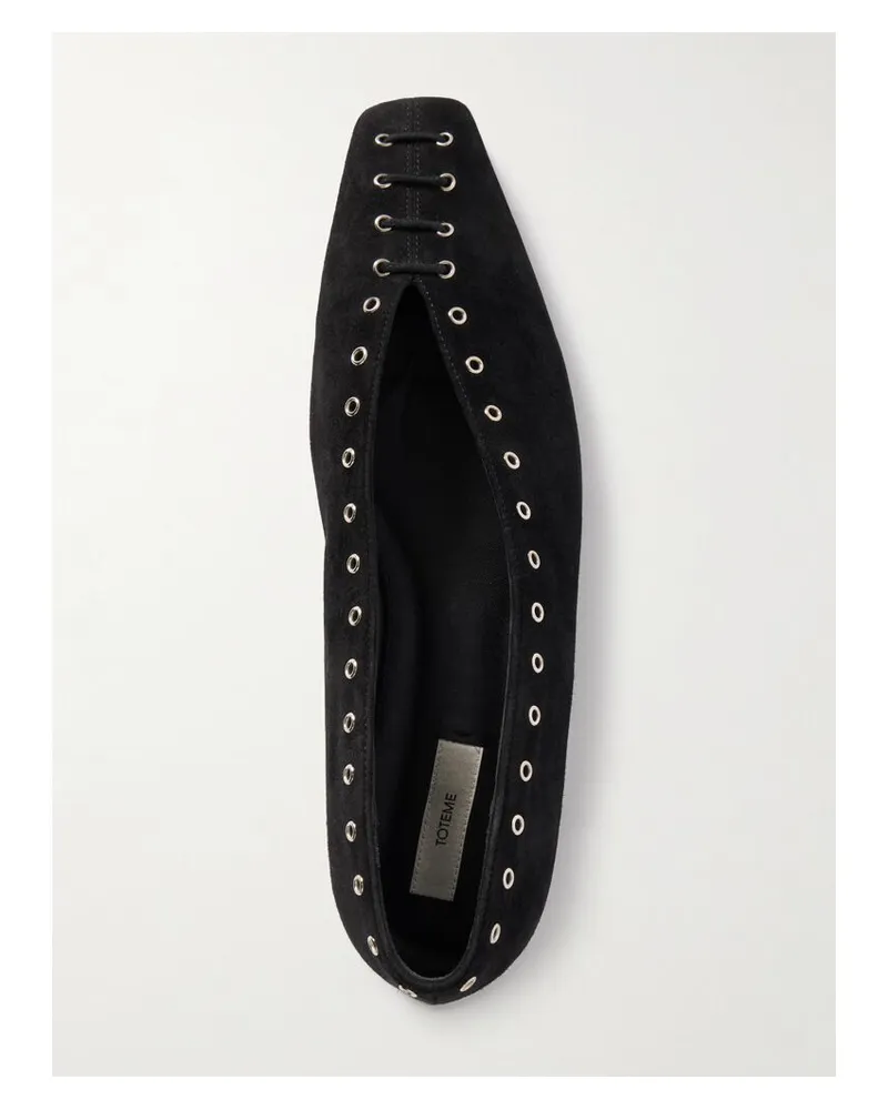 Totême Ballerinas Aus Veloursleder Mit Ösen Und Schnürung - Schwarz Schwarz