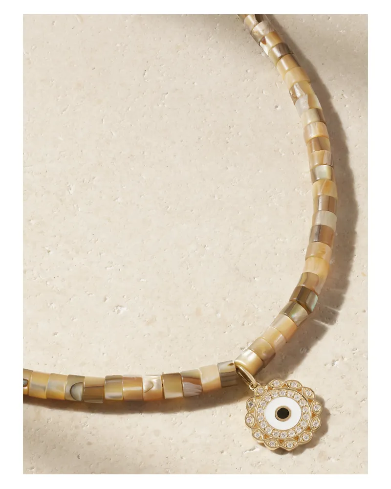 Sydney Evan 14-karat Gold, Diamond, Abalone And Enamel Necklace - Brown Brown