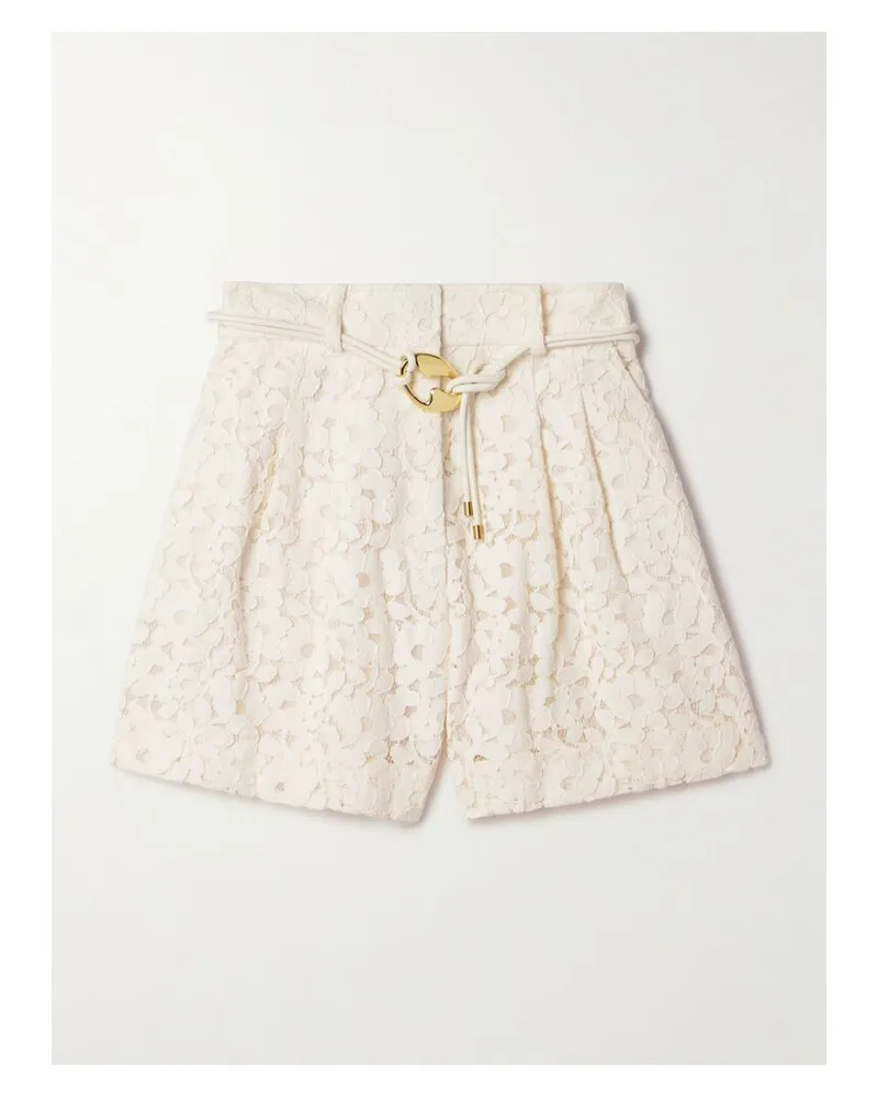 Zimmermann Illuminate Shorts Aus Schnurgebundener Spitze Aus Einer Baumwollmischung Mit Gürtel - Creme Creme