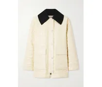 Quilted Padded Corduroy-trimmed Shell Jacket - Cream