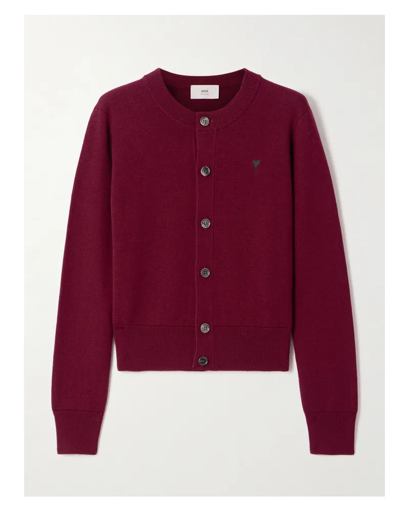 AMI Paris Cardigan Aus Wolle Mit Stickerei - Burgunder Burgunder
