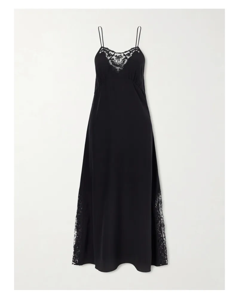 Chloé Lace-trimmed Silk Crepe De Chine Midi Dress - Black Black