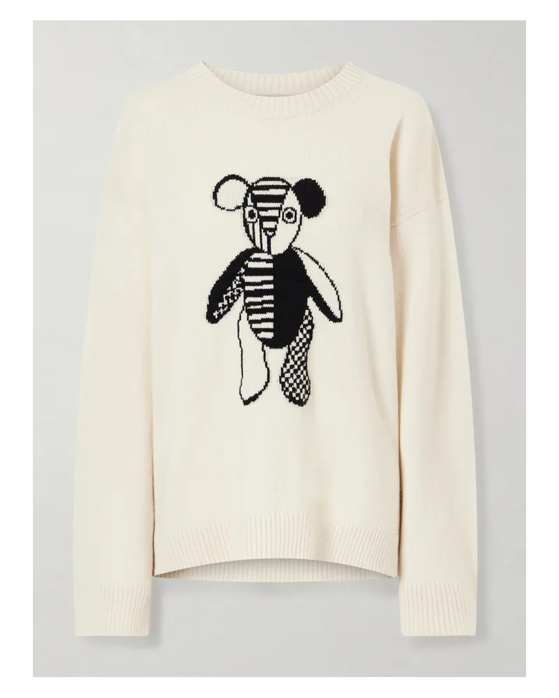 The Elder Statesman Teddy Intarsia-knit Cashmere Sweater - Ivory Ivory