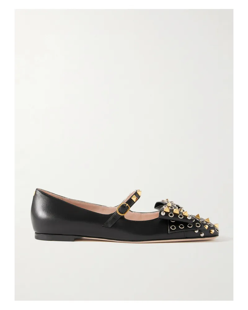 Valentino Garavani Bowow Mary-jane-ballerinas Aus Leder Mit Verzierungen - Schwarz Schwarz