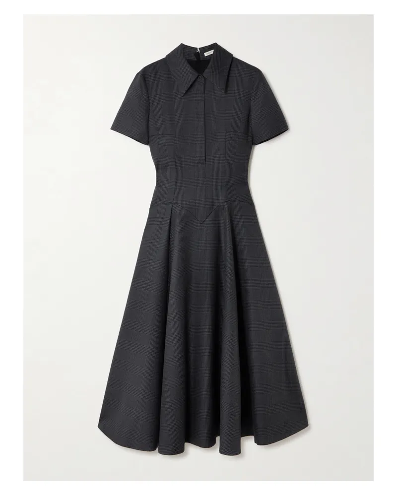EMILIA WICKSTEAD Jody Paneled Prince Of Wales Checked Wool-blend Midi Shirt Dress - Gray Gray